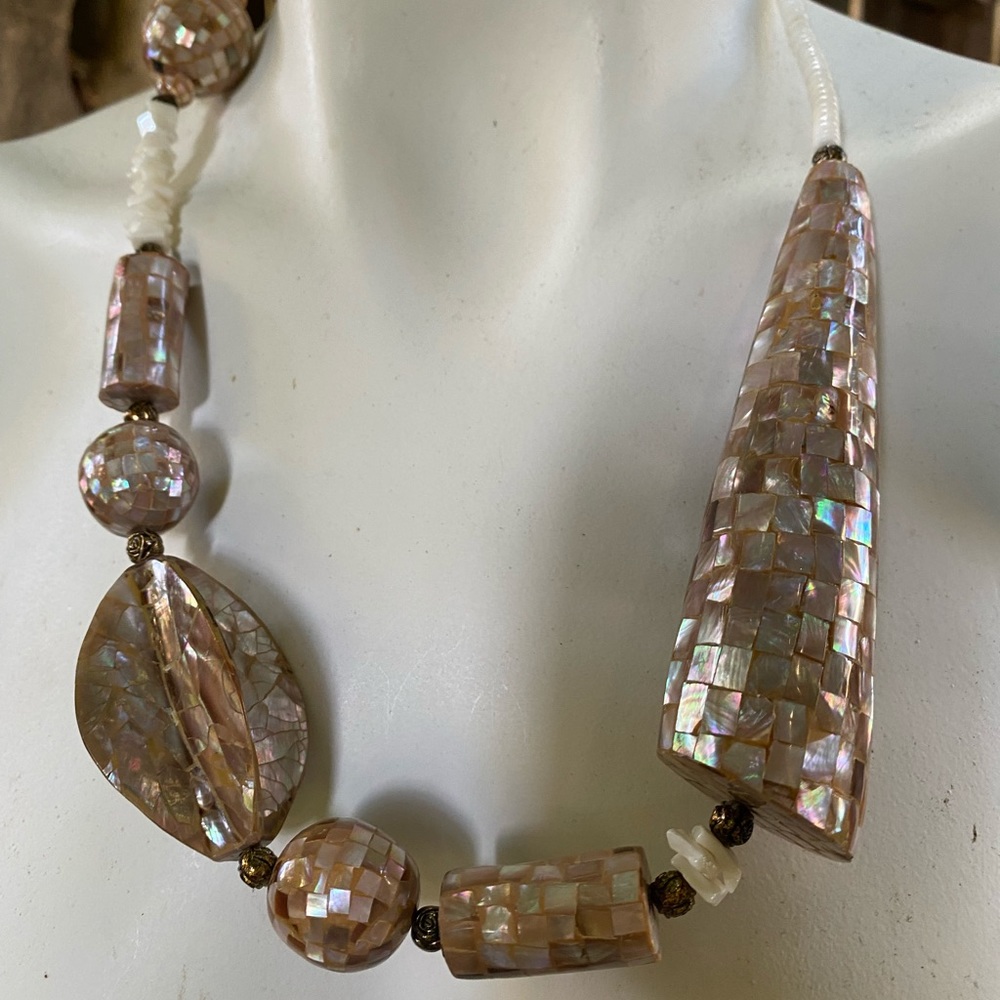 Kay King abalone mosaic pavé statement necklace